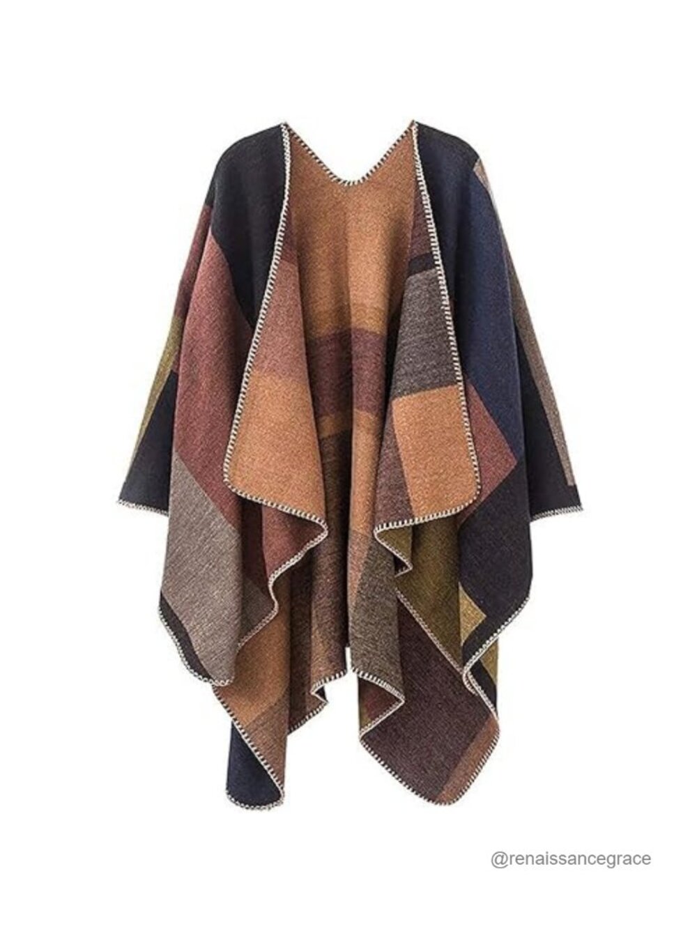 Reversible Open Front Poncho Wrap Oversized Cardigan Shawl Acrylic Polyester